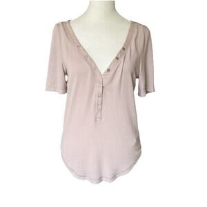Out From Under Womens Large Henley Top Vneck Short Sleeve Lavender NWT UO Tee